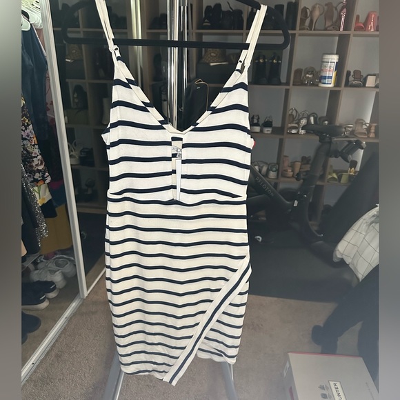 Lovers + Friends white dress with navy blue stripes - Picture 1 of 3